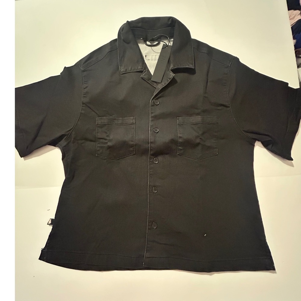 Ananke Mens Short Sleeve Button Down Shirt Black Camp Collar A0207 Size M NEW